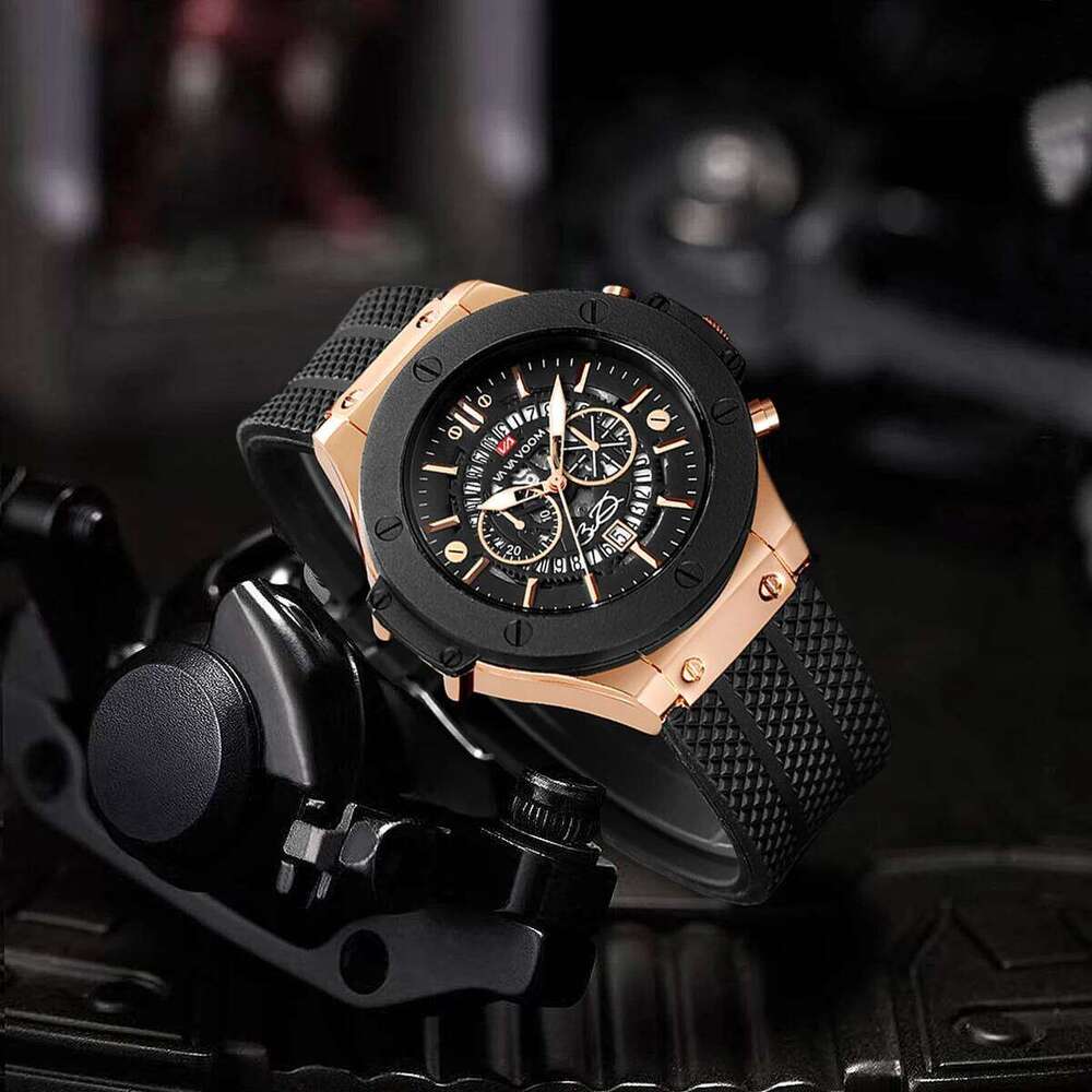 VA VOOM Brand Men Black Silicone Style 48mm Large Dial Classic Racing Series Quartz Movement Casual Sports Watch