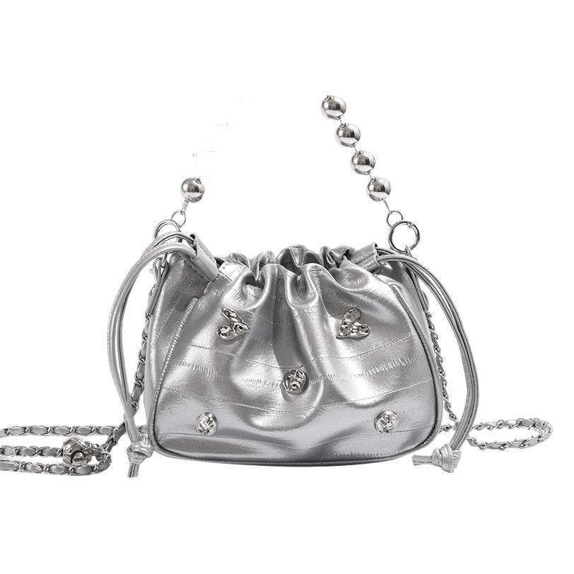 CHARHP&KEJNT Official Genuine High-End Silver Crossbody Small Fashion Chain Shoulder Cloud Bag