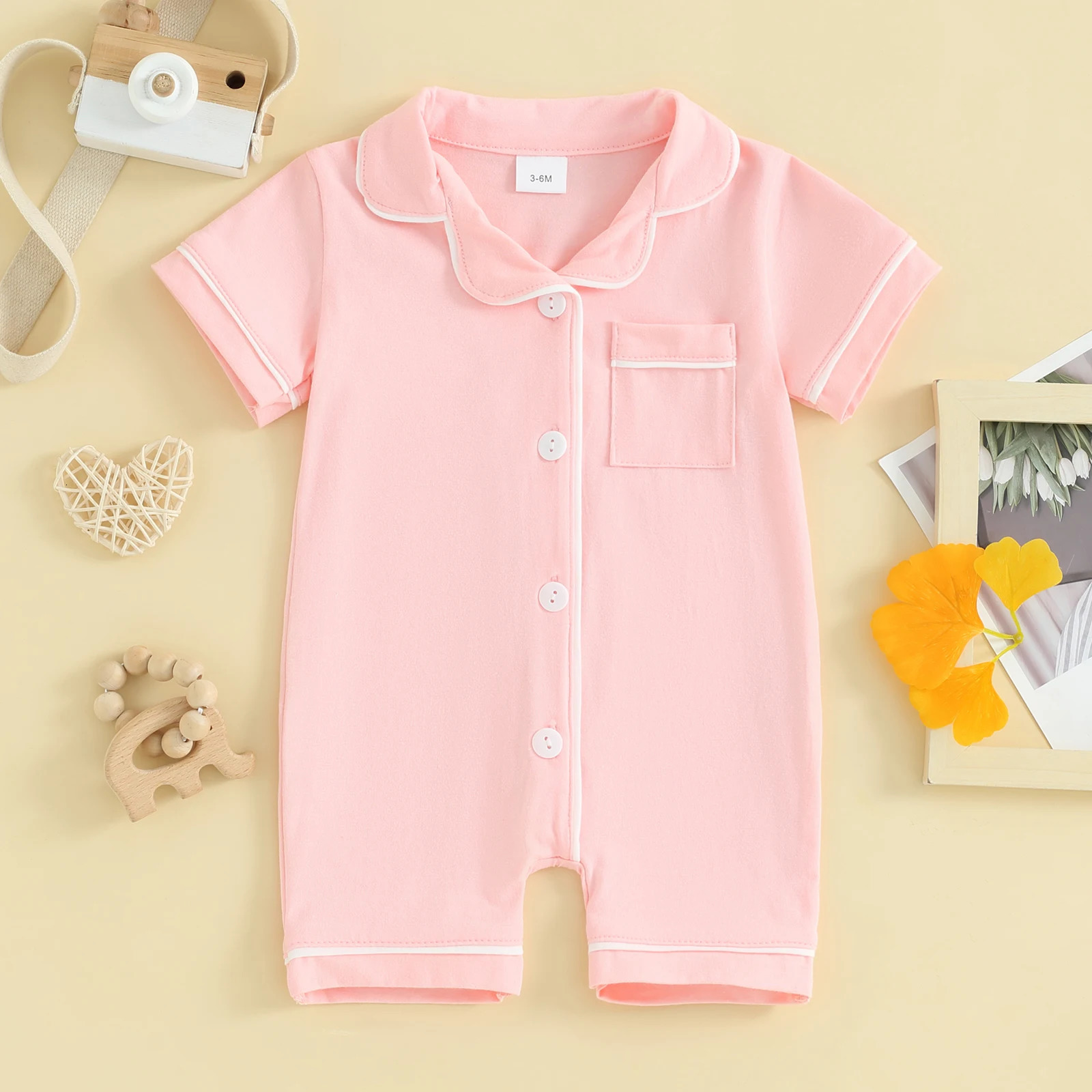 Pudcoco Baby Pajamas Rompers TurnDown Collar Short Sleeve Sleepwear Buttons Pocket Infant Sleepers Bodysuits 024M 260311