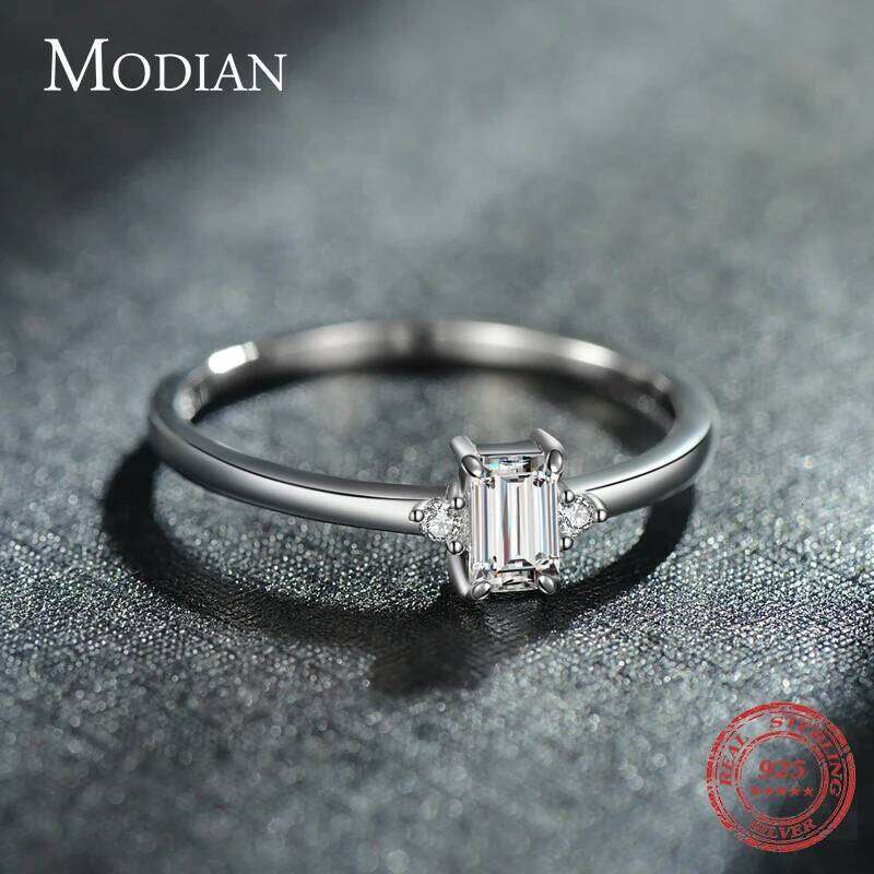 Modian Authentic 925 Sterling Silver Classic Charm Emerald Cut Zirconia Finger Rings For Women Hypoallergenic Wedding Jewelry H260312