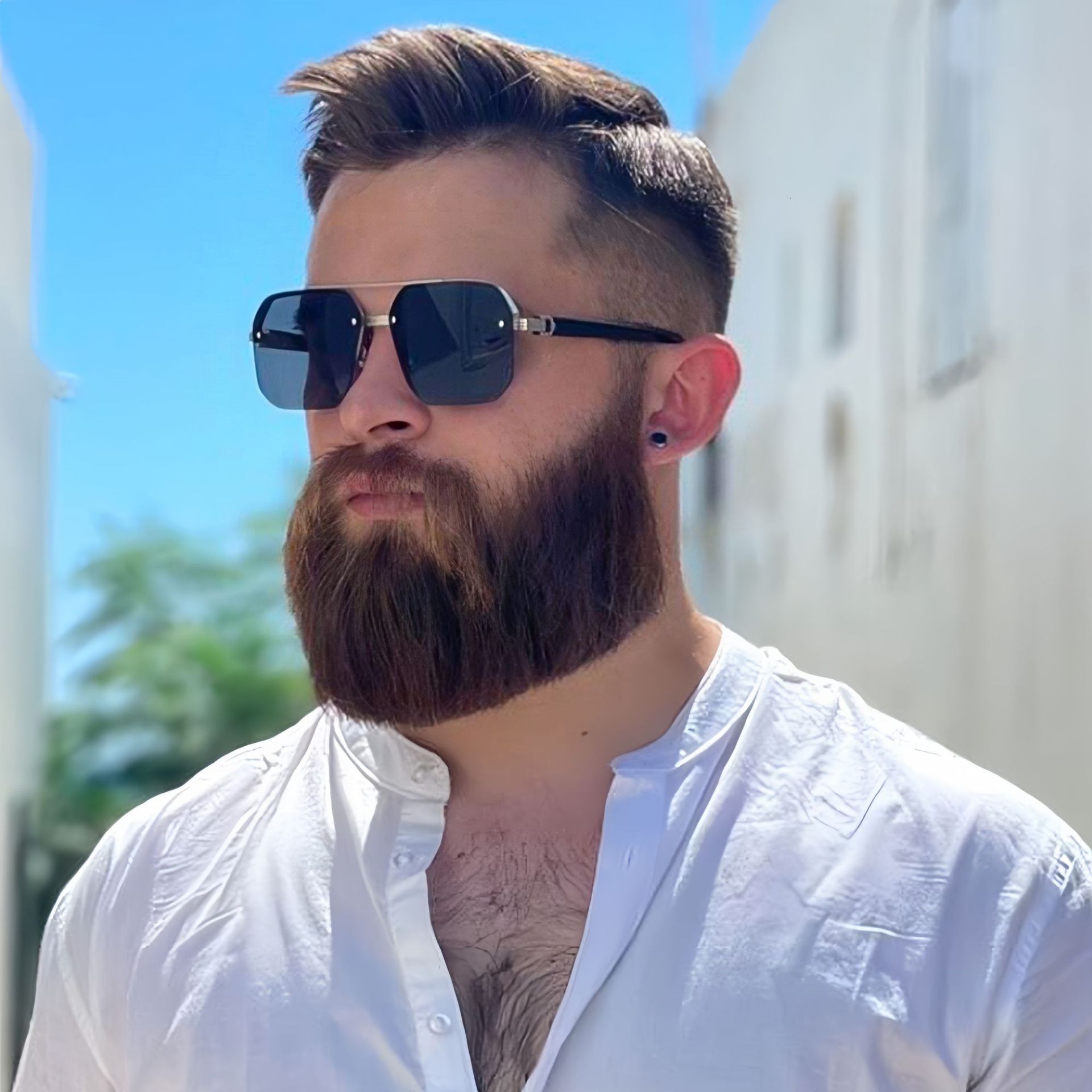 New for Men Driving, Slim Face Effect, UV Protection, High-End Half-Frame Square Sunglasses