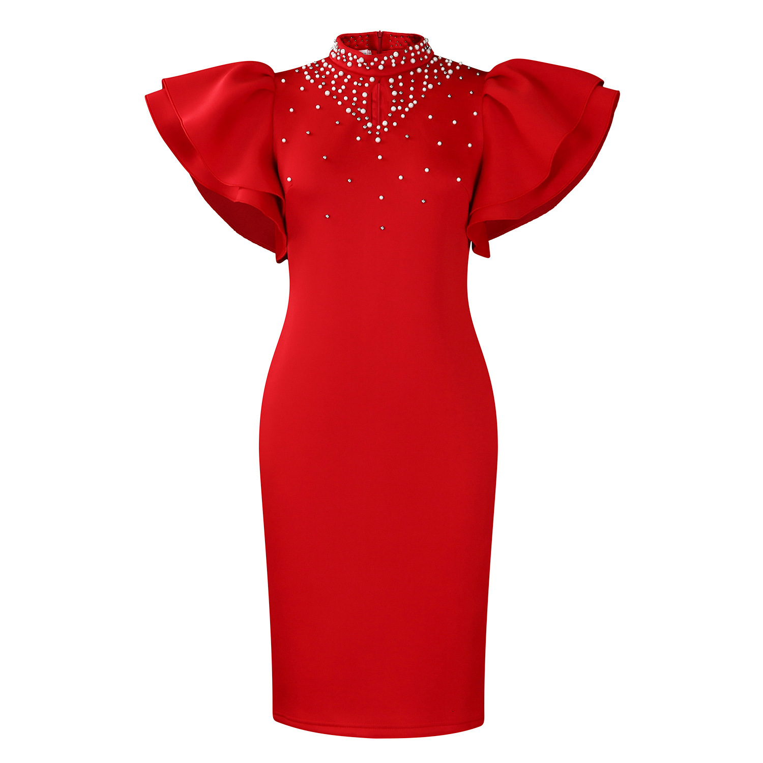 D560 Womens Clothing 2025 New Fashion Sexy Ruffle Sleeve Beaded Party Evening Dress