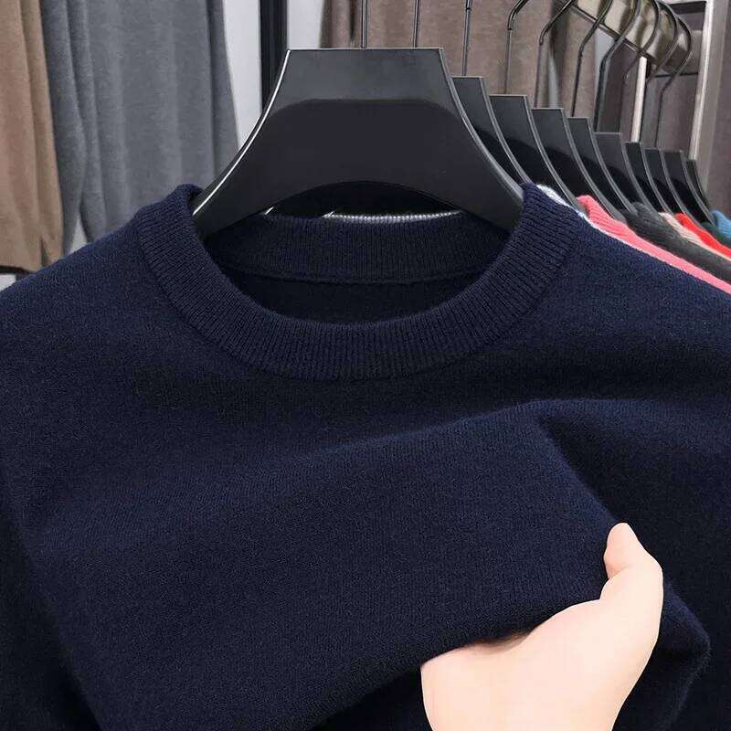 2025 New Men's Casual Round Neck Long Sleeve Knitted Sweater Diamond Pattern Fashion Versatile Top