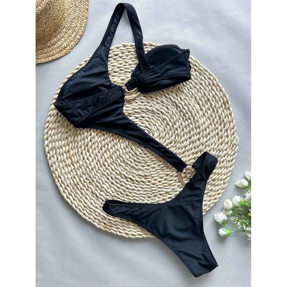 Sexy black string micro one piece swimsuit women summer beach outfit bikinis swimwear woman push up bikini bathing suit Y260303