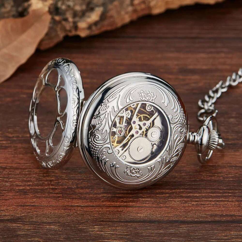 Retro classic luminous petals hollowed out flip cover manual winding men women mechanical pocket watch