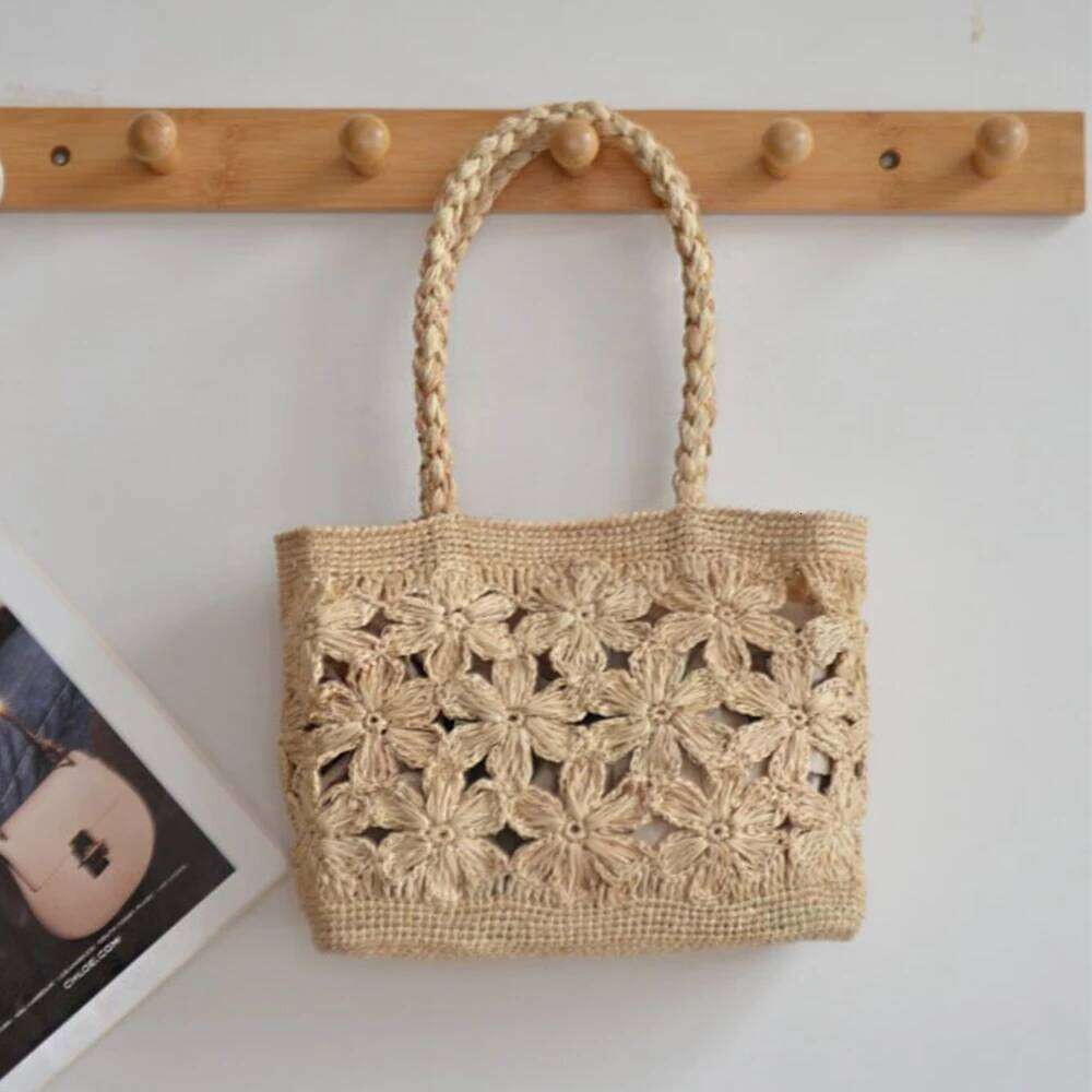 Bohemian Flower Straw Tote Hollow Floral Beach Bags For Women Handbag Handmade Woven Shoulder Bag Summer Travel Shopper NEW WONST