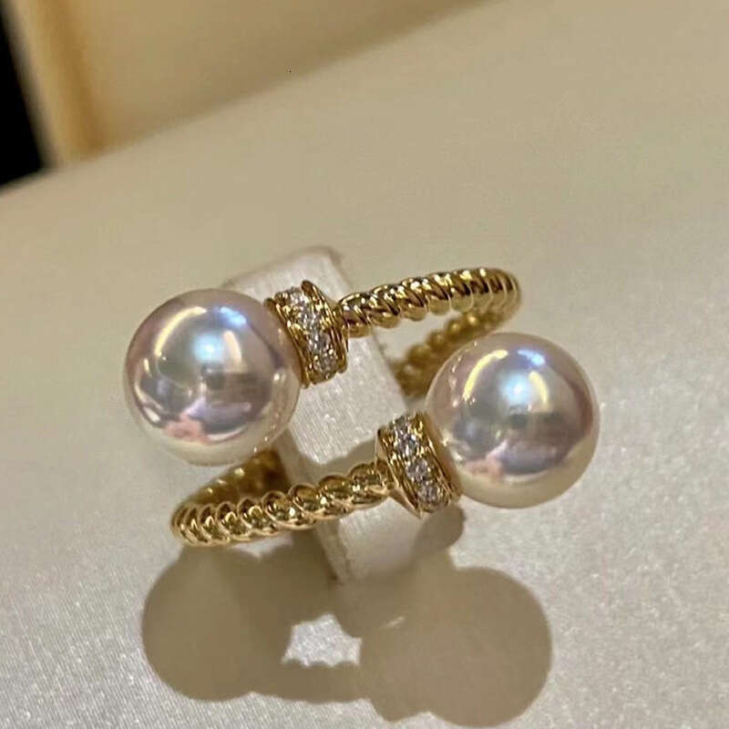 Fashion Luxury Pearl Rings for Women Wedding Rings Twisted Double Bead Adjustable Exquisite Classic Open Ring