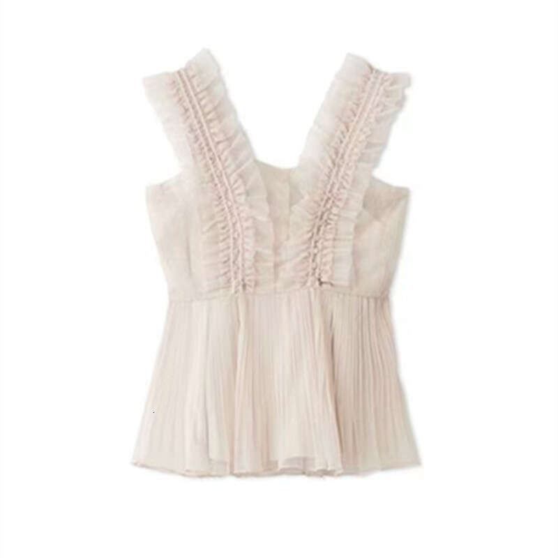 2026 Spring/Summer Women's Designer a22 Sweet Transparent Ruffle Strap Chiffon Top