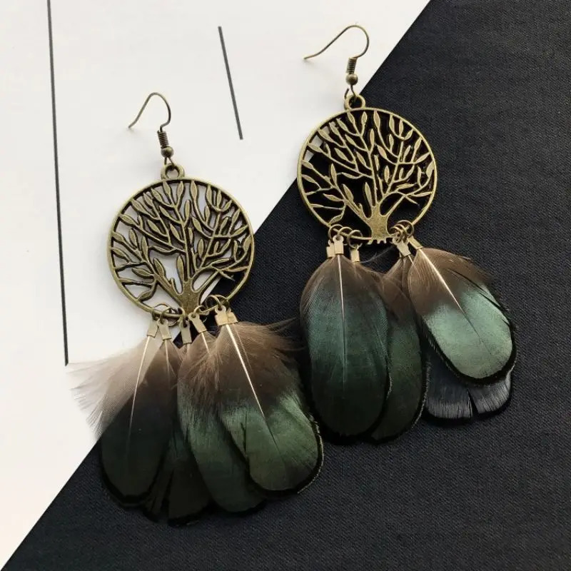 Unique Feather Earrings Peacock Feathers Vintage Exaggerate Boho Trendy Women Statement Jewelry 2024 260309