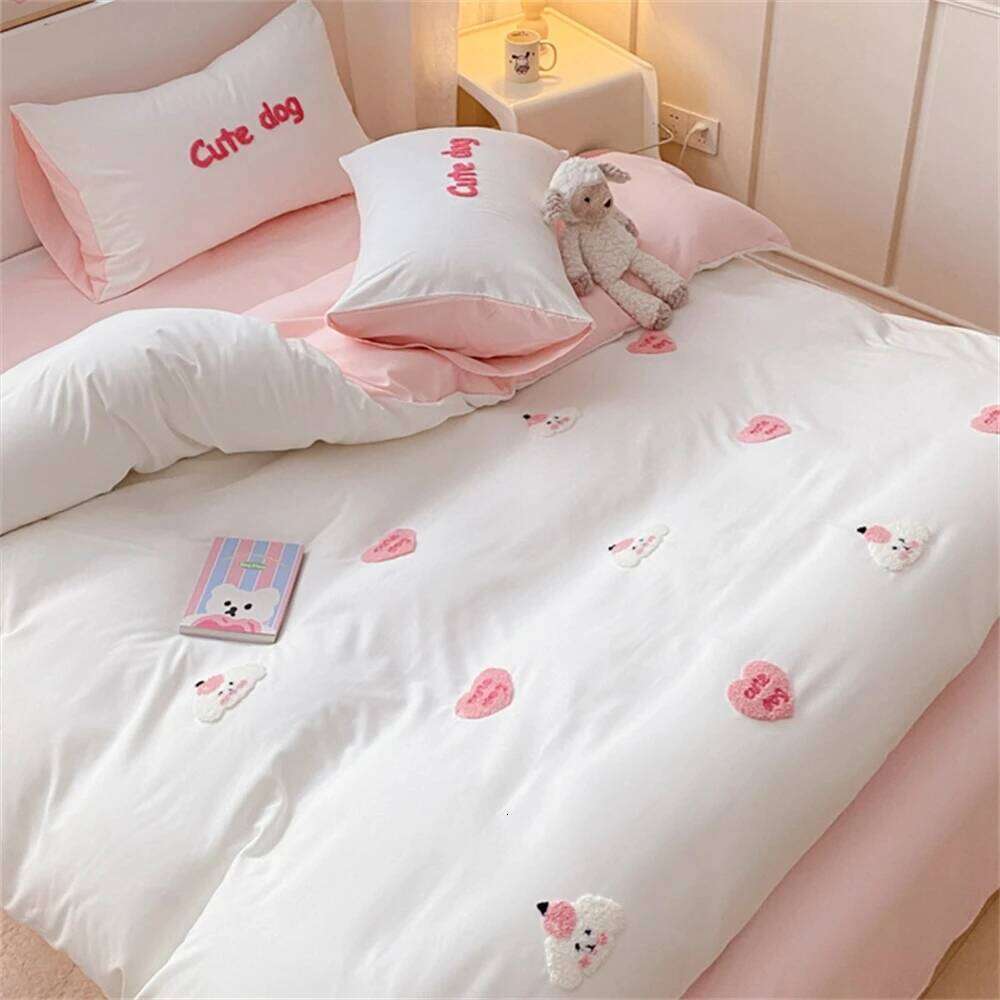 Embroidery Four-Piece Sets Quilt Bed Sheet Pillowcase Bedding Set For Kids Girls Duvet Cover Soft Queen King Home Textiles H260312
