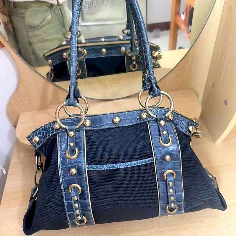 Hot Girl Retro Handbag Y K Harajuku Fashion Patchwork Shoulder High End Niche Women S Underarm Riveted Motorcycle Bag XIU LAI SI
