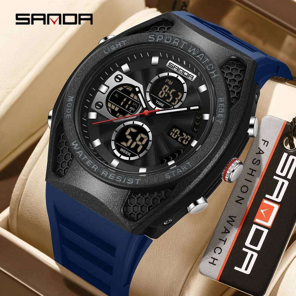 Sanda 3384 Top Sports Electronic Quartz Waterproof Timing Multi functional Military Men's Watch