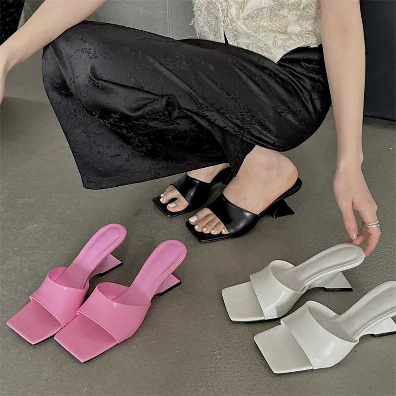 Eilyken 2026 New Design Concise Wedges High Heels Women Slippers Square Toe Party Dress Slides Summer Shoes K260312