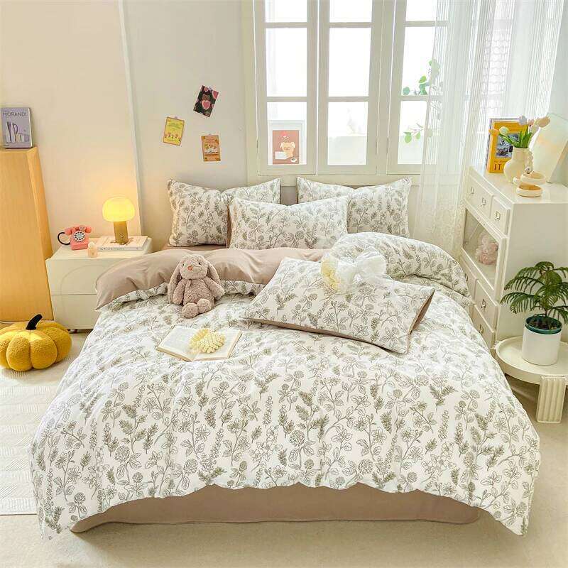 A-Class Maternal and Infant Super Soft Wrinkle Yarn Water Washed Four piece Bubble Cotton Quilt Set Bed Sheet H260312