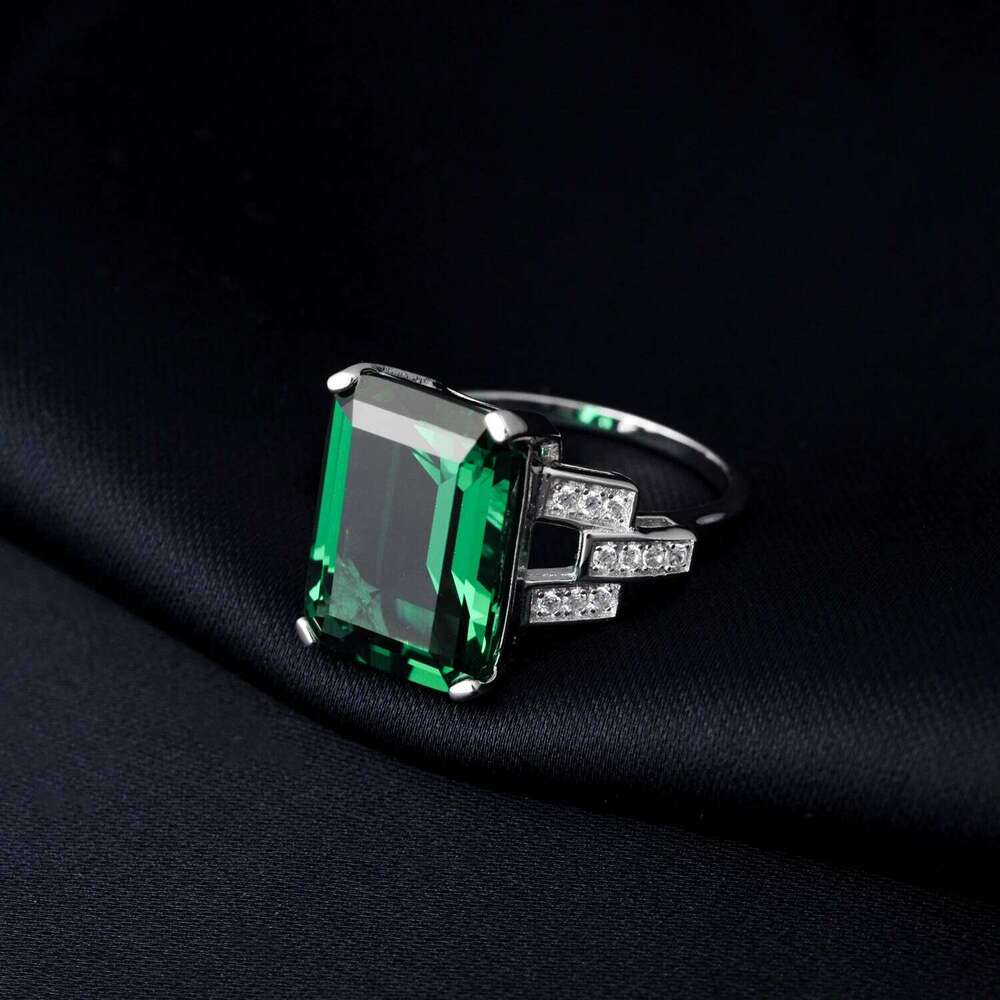 Potiy Total 6ct Green Simulated Nano Emerald 925 Sterling Silver Ring for elegant Women sets Daily Jewelry Gift exaggerate H260312
