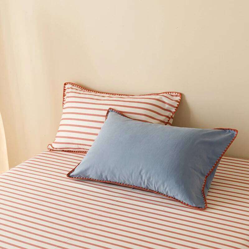 Striped Girls Flower Bedding Sets, Washed Cotton Bed Linens, Soft Quilt Cover Sheet Set, Simple Bedspread, Home Textiles H260312