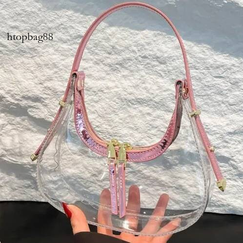 Luxury Designer Sequined PU Transparent Patchwork Women's Handbag Summer Clear Waterproof Beach Shoulder Bag Hobos Tote