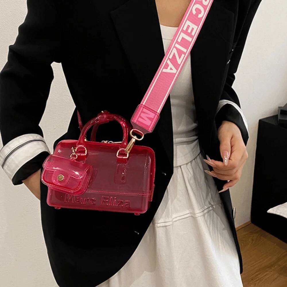 Shell-Shaped Transparent Jelly Summer Color Elegant Shoulder Double Handles with Mini Pendant Crossbody Bag