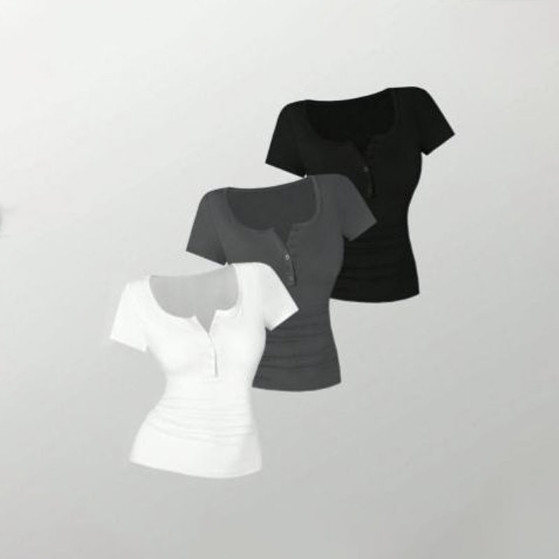 Classic Henley Neck Short Sleeve Top, Comfortable Daily Wear Shirt