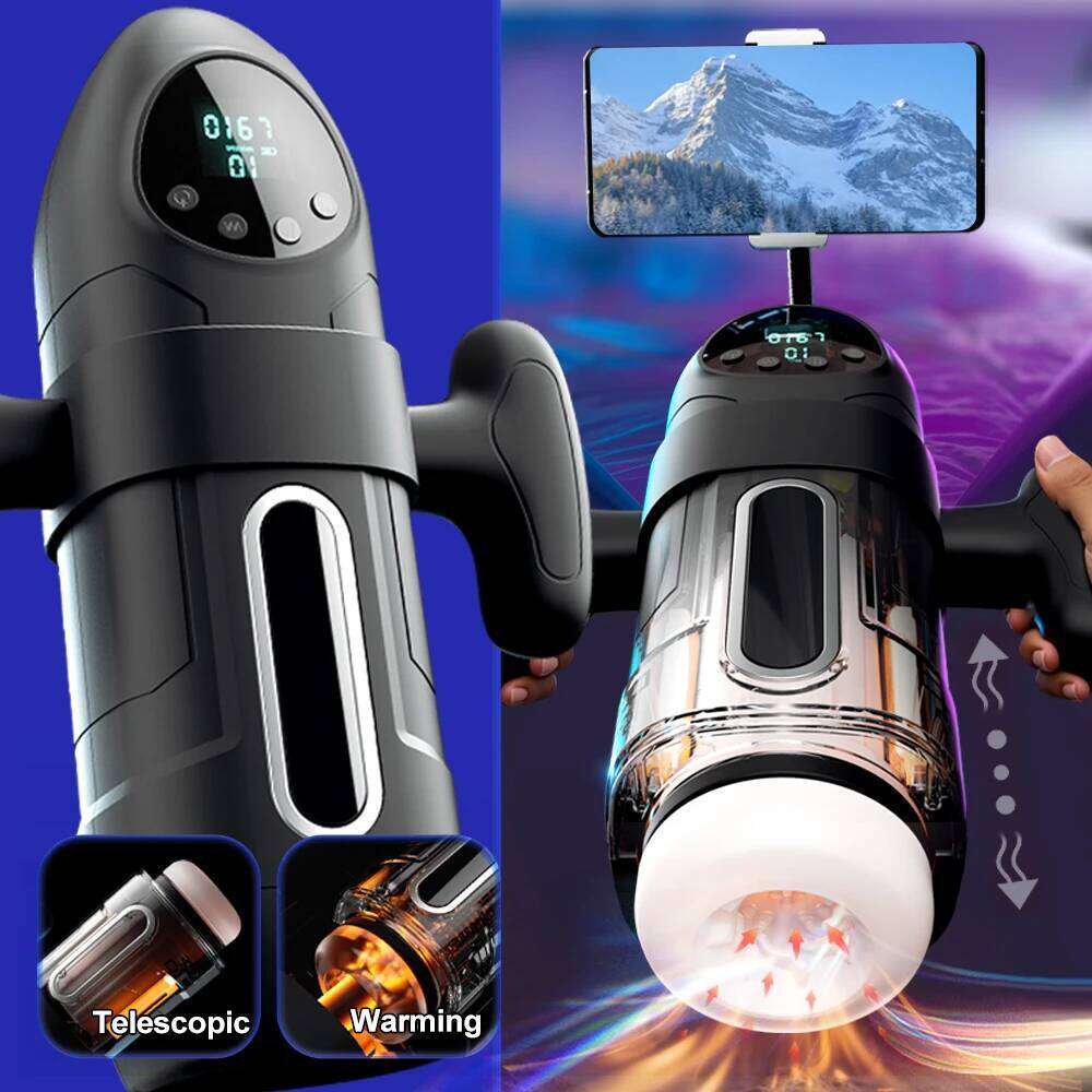 Automatic Thrusting Sucking Masturbator Cup Heating Pocket Pussy Blowjob Machine LCD Display with Handle Sex Toys for Men Z260311