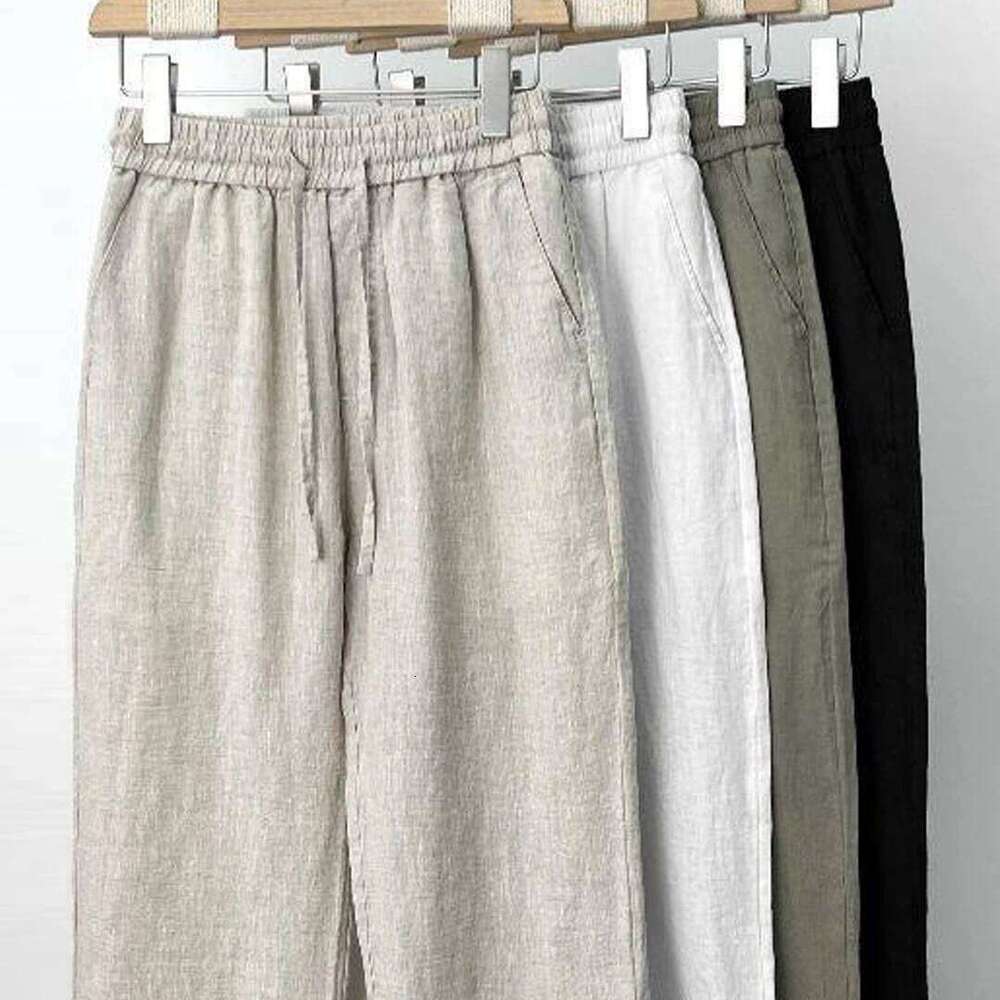 Men's Trousers Cotton Linen Fashion Casual Solid Color Breathable Loose Shorts Straight Drawstring Pants Streetwear Men