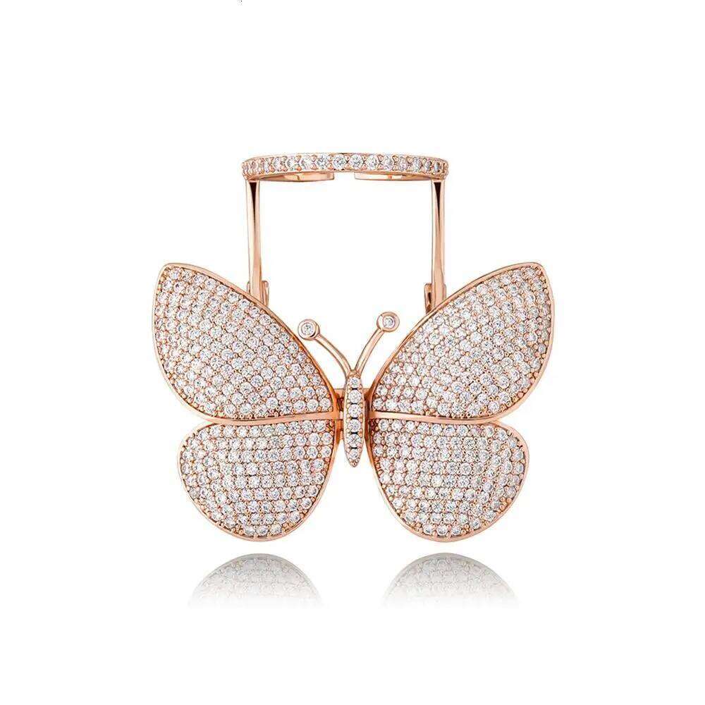 TOPGRILLZ Adjustable Butterfly Movable Wings Iced Out Cubic Zirconia Ring Fashion Charm Women Jewelry For Gift H260312
