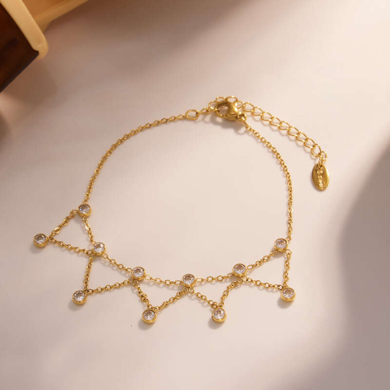 Women's Minimalist Bracelet: INS Style Full Zircon Tassel Women's Bracelet, 18K Real Gold Non-fading Elegant Vintage Daily Jewelry