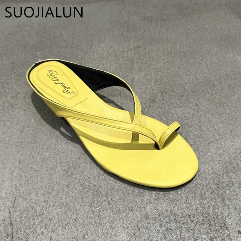SUOJIALUN 2025 Summer New Women Slipper Fashion Narrow Band Ladies Elegant Flip Flop Square Low Heel Dress Slides Shoes K260312