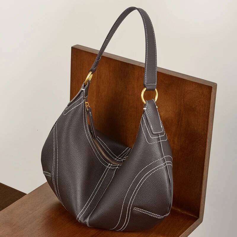 Hifashion Cowhide Genuine Leather Half Moon Crossbody Shoulder Bags For Women 2026 Luxury Designer Dumpling Hobo Ladies Handbags