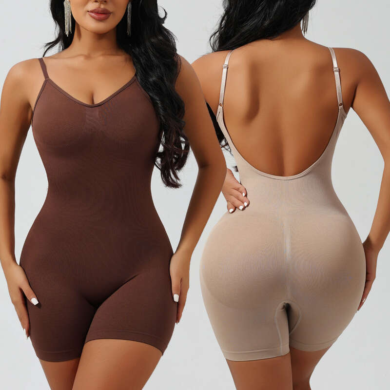 Women Shapewear Bodysuit High-Elasticity V-Neck Body Shaper with Deep Back Cut for Tummy Control and Butt Lifting