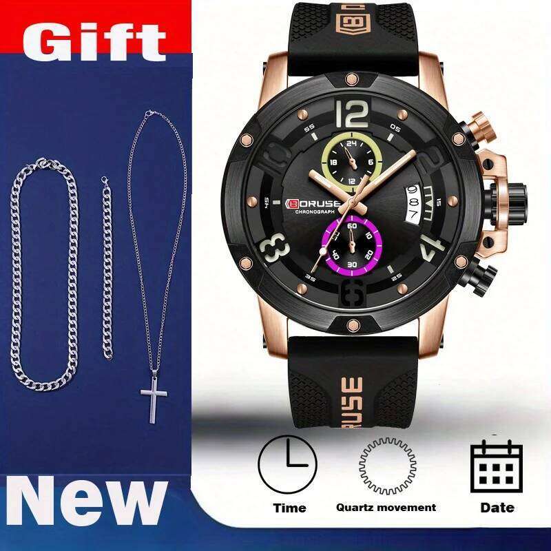 4pcs/set Business Watches & Jewellery Sets, Mens Quartz Waterproof Casual Sports Luminous Watch for Men Wristwatch