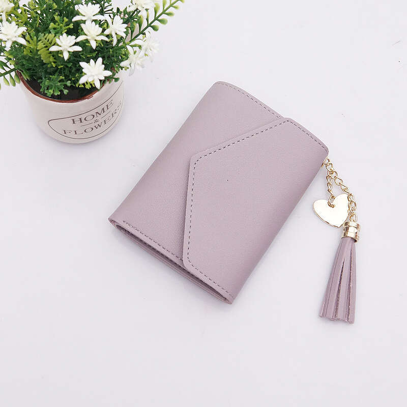 Luxury fashion wallet Short For Female Students Korean Style Heart Shaped Tassel Coin Purse Mini Fresh Multi Functional Folding Wallet