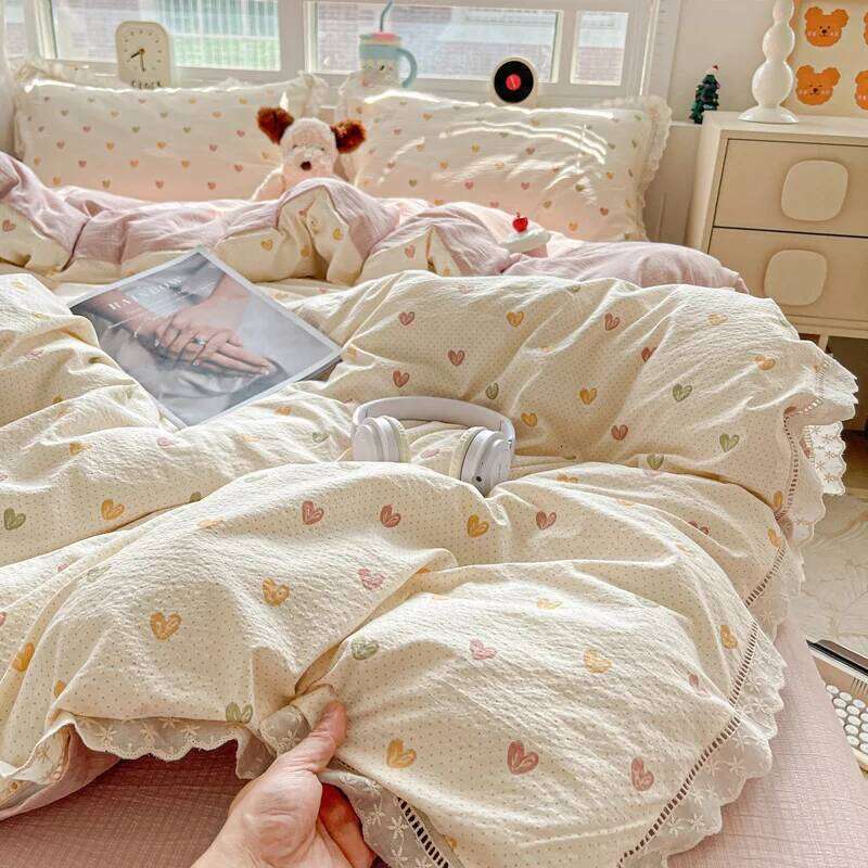 2025 New Bedding INS Princess Soft Flat Sheet Set Twin Queen Double Size Cotton Lace Duvet Cover Pillowcase Bed Linen H260312