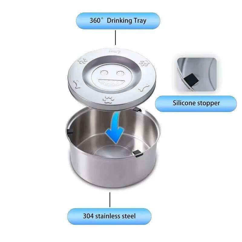 Big Capacity Stainless Steel Floating Bowl, No Spill Anti-Splash Dispenser, Non-Slip Dog Cat Pet Water Feeder Bowl 26Y0312