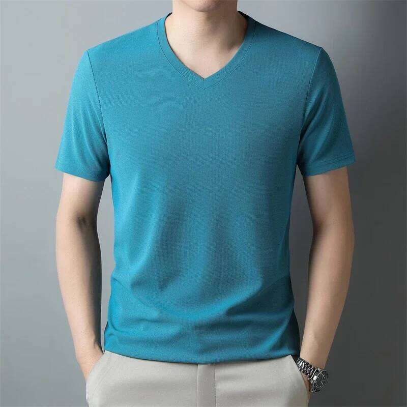 2024 Men's New Waffle V Neck Short Sleeved T-shirt Summer Comfortable Top