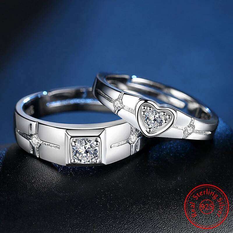 Real 925 Stelring Silver Woman's New Jewelry Heart Square Crystal Zircon Couple Ring For Men XY0390 W260311