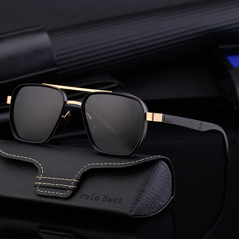 fashion double-bridge sunglasses for men, outdoor driving sun protection eyewear, wholesale square-frame glasses shades
