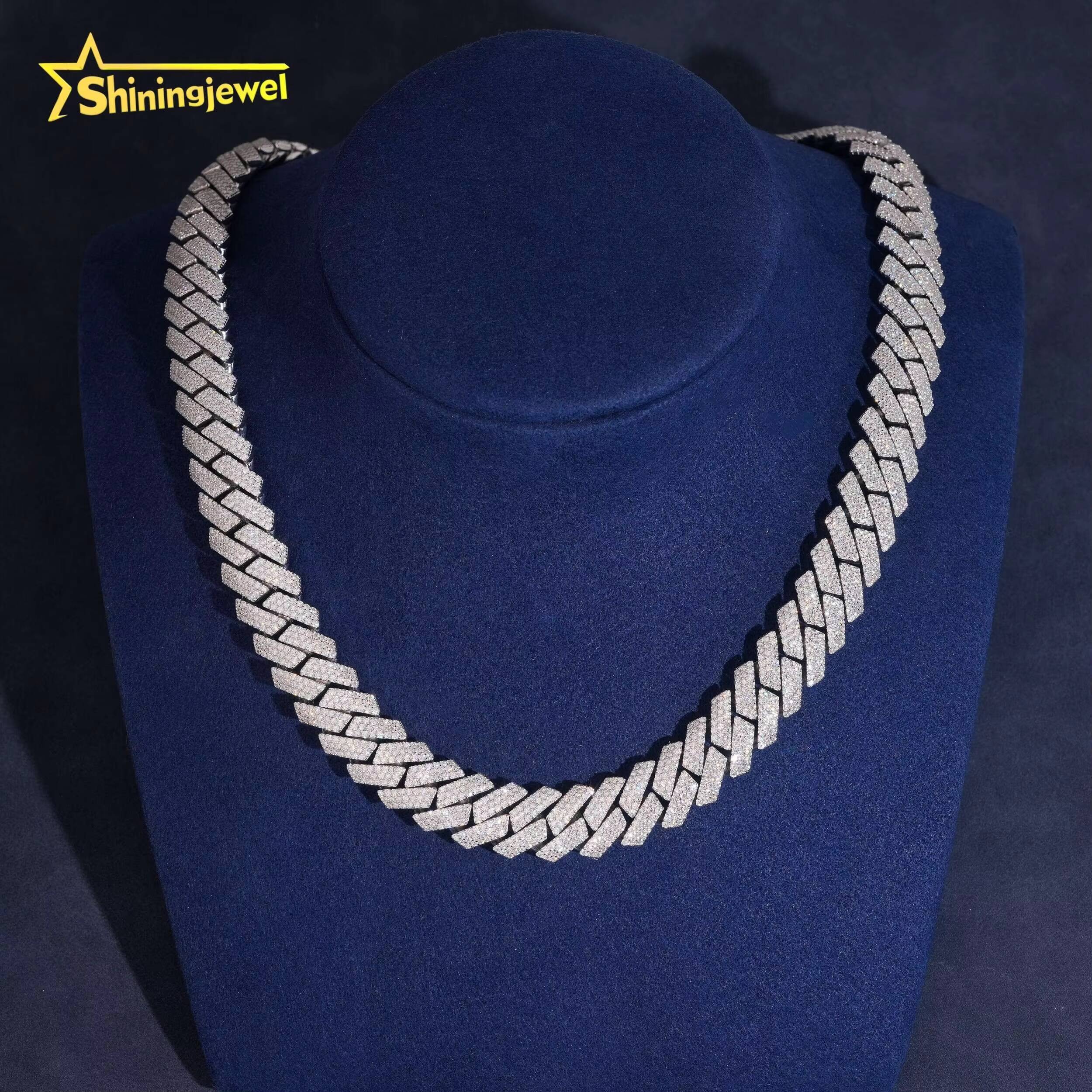 Fine Jewelry Iced Out 15mm Pass Diamond Tester 925 Sterling Silver Moissanite Hip Hop Cuban Link Chains