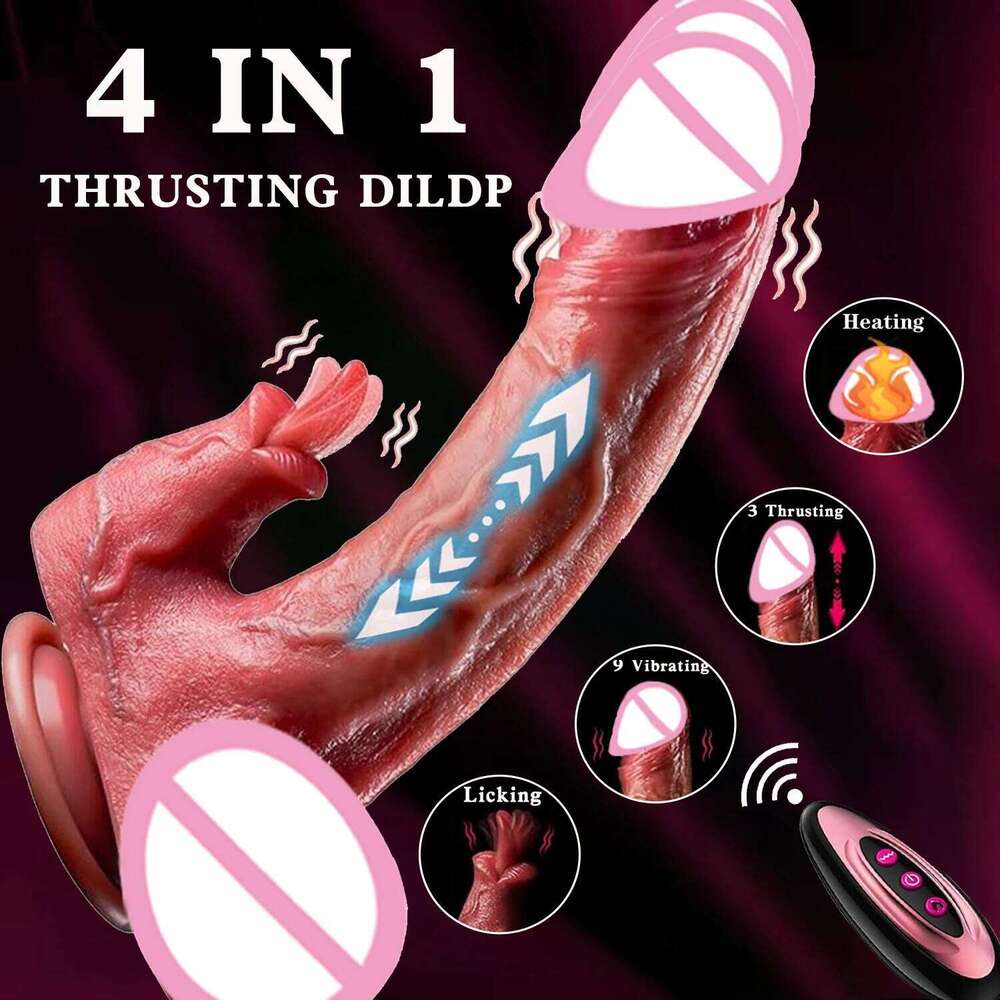 4 in 1 Thrusting Dildo Vibrator Remote Control Heating Tongue Licking Clitoris G-Spot Dick Toys Vagina Adult Female Sex shop Z260312