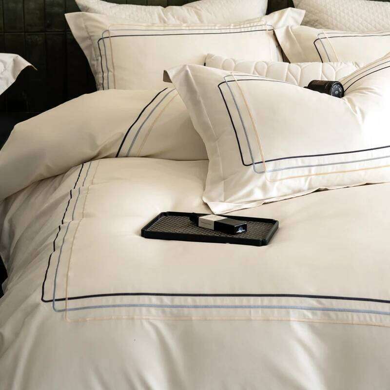 60S Long-Staple Cotton Embroidery Hotel Style Bedding Set Queen King Size Duvet Cover Flat/Fitted Sheet Pillowcases 4Pcs H260312