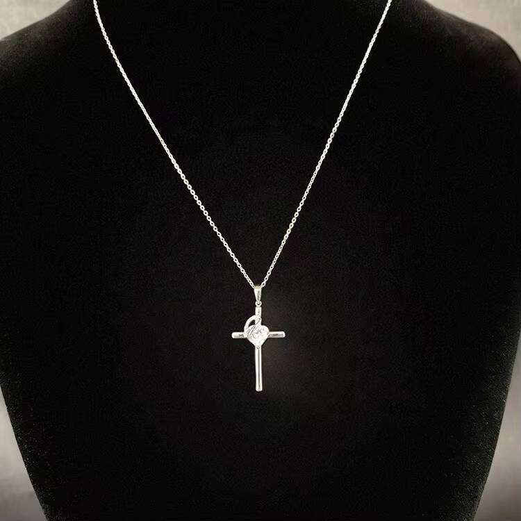 New Pure Sier Jesus Chain Rhodium Plated Heart Cross Pendant Necklace VVS Moissanite Christian