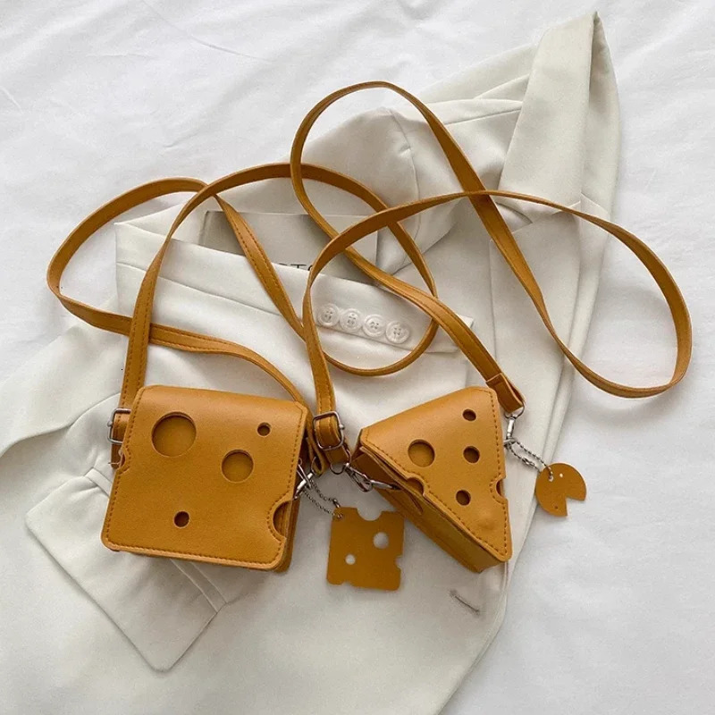 Womens Triangle and Square Cheese Shaped Mini PU Leather Bags Cute Earphone Lipstick Purses Handbags Crossbody Shoulder Bag 260227