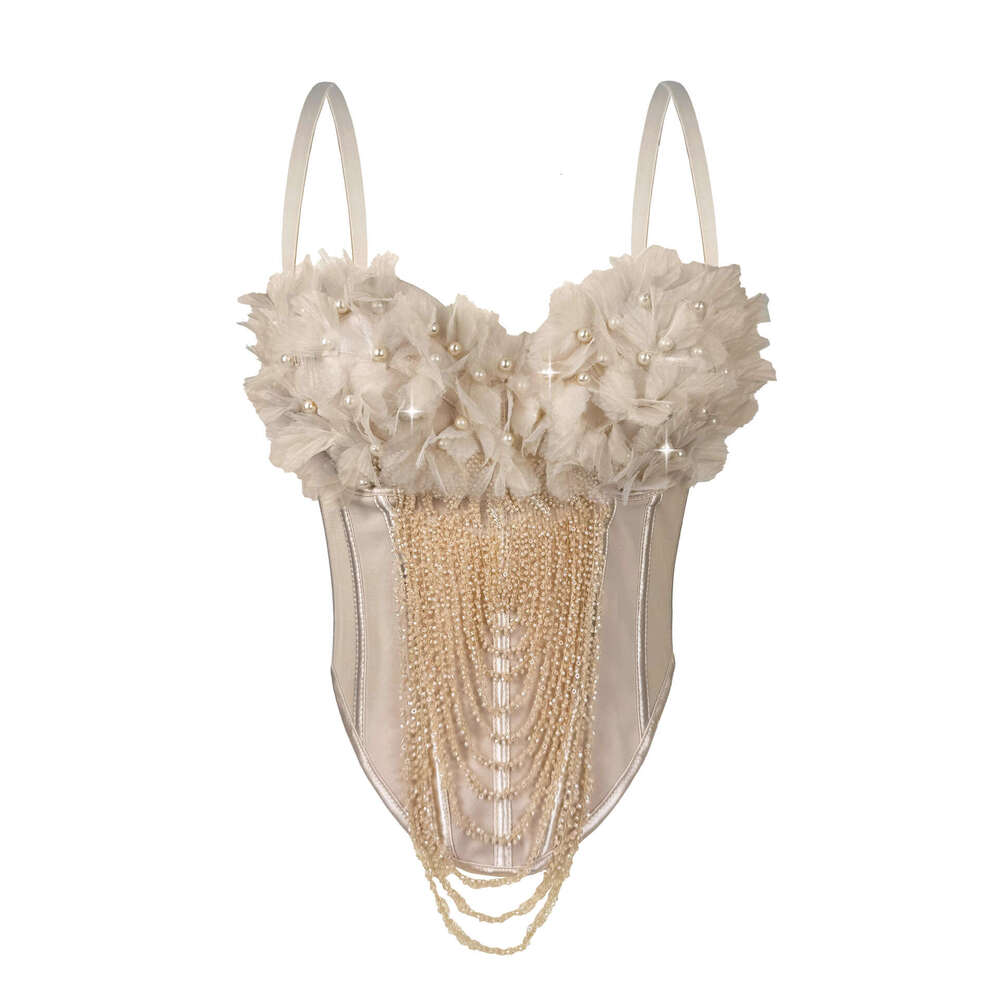 Cross-Border New Handmade Flower Tassel Camisole Sexy Backless Tube Top European and American Style Outerwear Fishbone Bra Shapewear