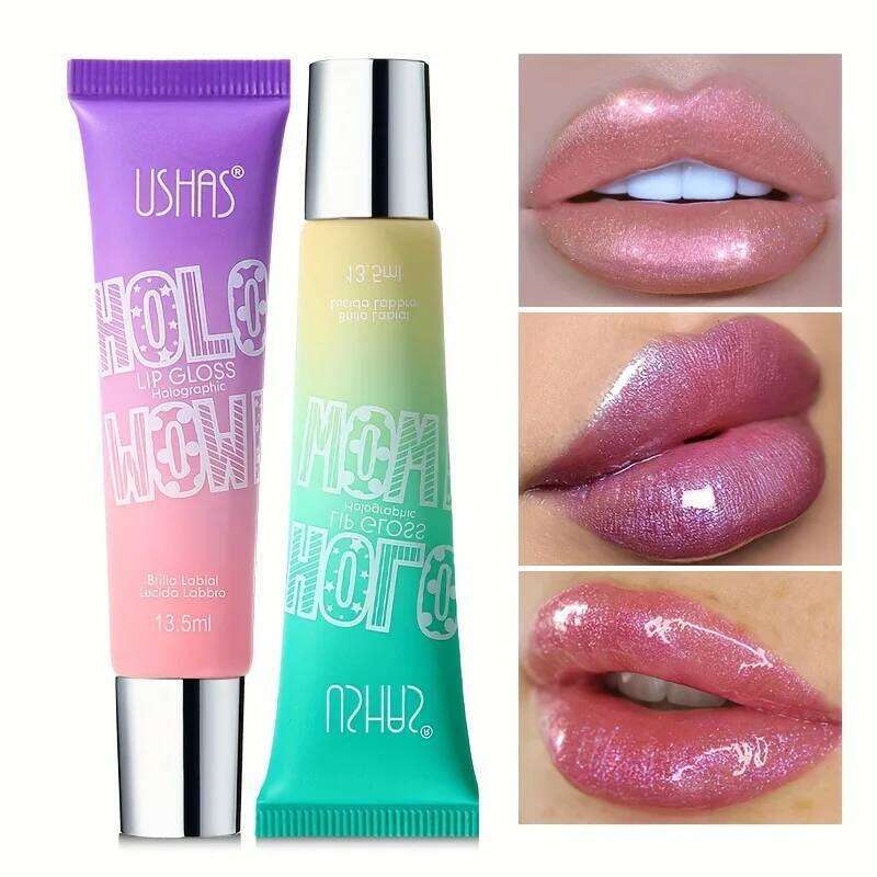 USHAS 3 colorful mirror pearl with flash glaze lasting color doe moisturizing lip honey W260311