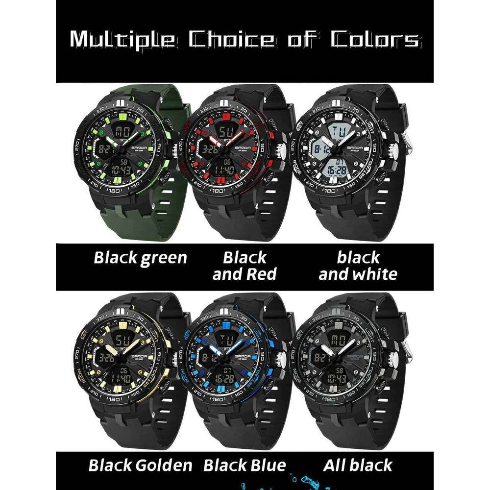 SANDA 3333 Student Fashion LED Electronic Multifunction Watches 50M Waterproof Night Light Sport Digital Chronograph Men Watche