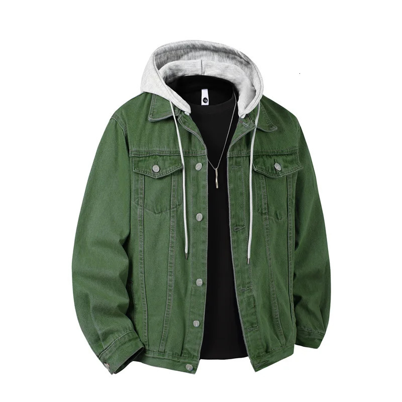 Autumn Winter Hooded Denim Jackets Men Casual Streetwear Outerwear Solid Color Loose Couple Denim Coats Hat Detachable Jacket 260304