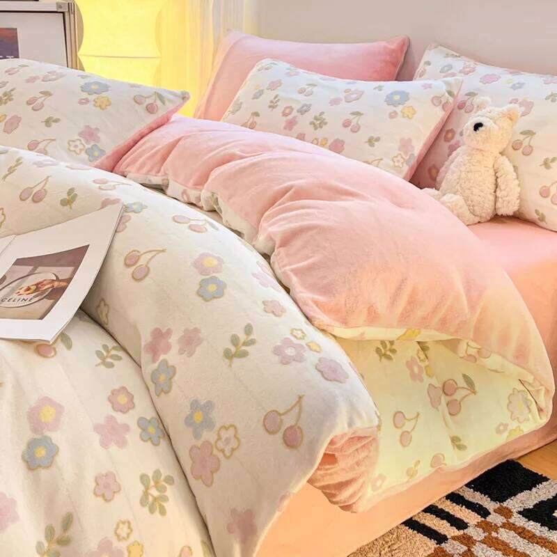 2025 new winter carved milk four-piece set thickened coral fleece quilt cover flannel bedding H260312