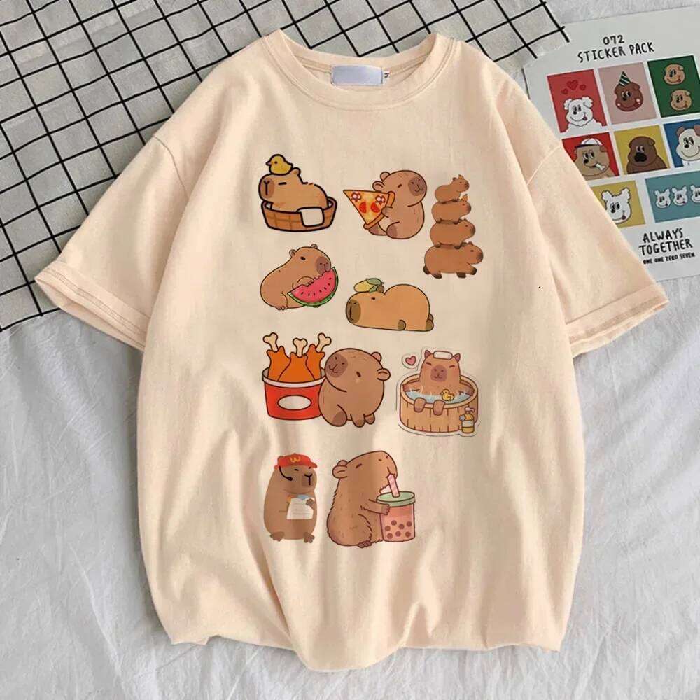 Round Neck T-shirt Cute Tops Capybara Kapibara Women Fashion Kawaii Clothes T-shirts Z260312