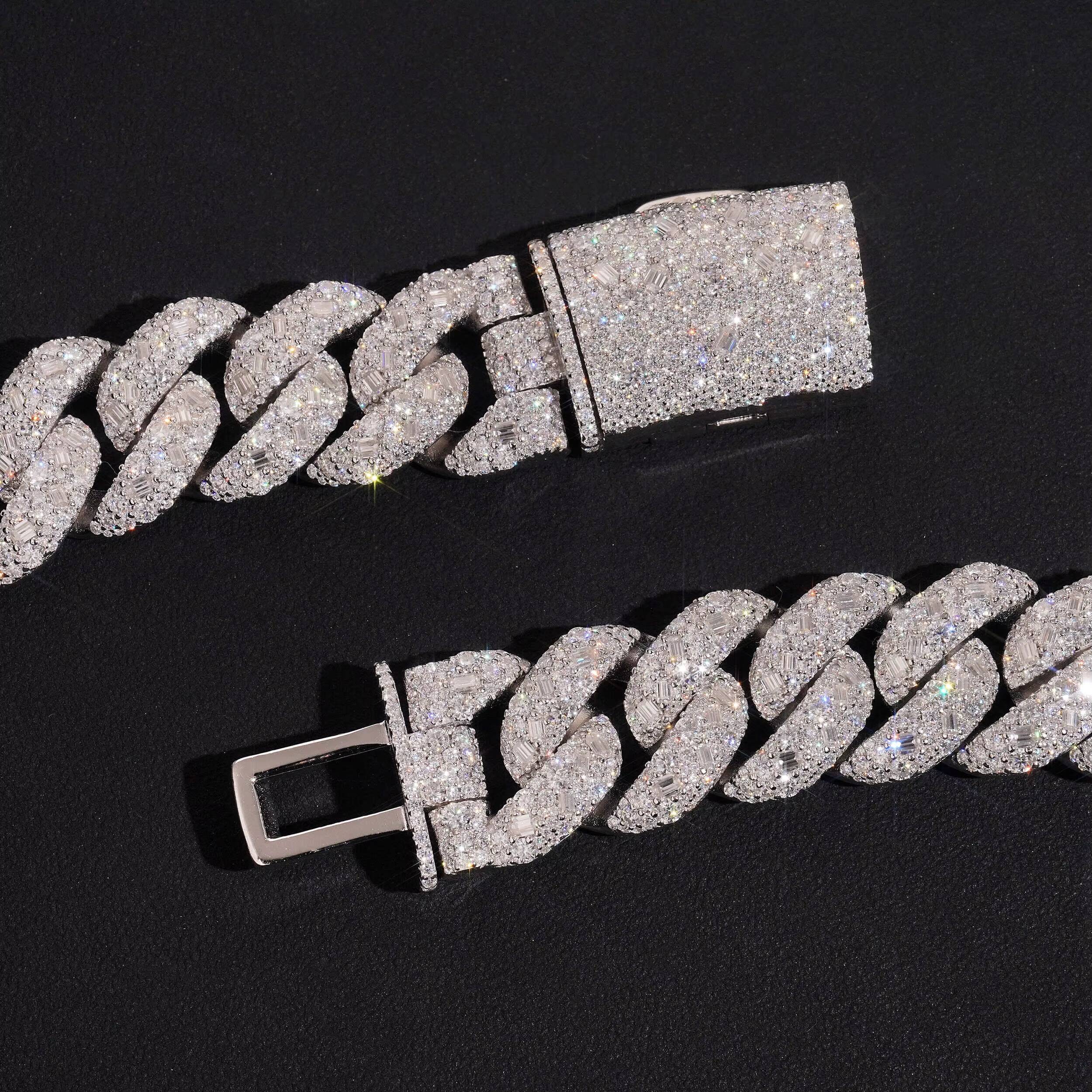 20MM Mosaic Setting Round Mix Baguette Cut Moissanite Diamond Iced Out Men Necklace Jewelry Cuban Chain Link Necklace