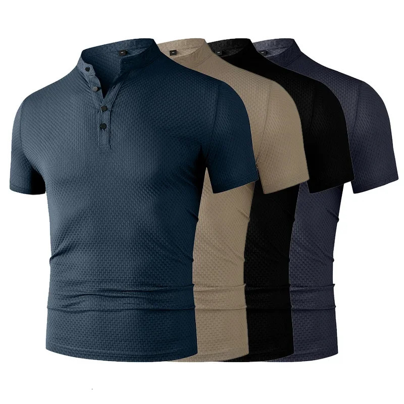 Mens Business Casual Short Sleeved Bone Flower Solid Color POLO Shirt Fashion Breathable Comfortable Summer Versatile Top 260311